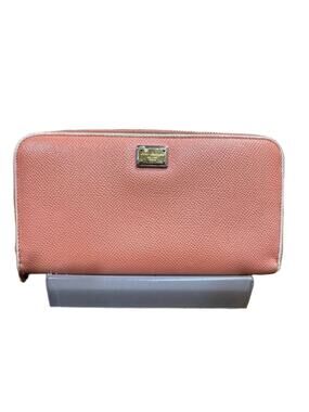 Dolce & Gabbana Women's Peach color Zip Around Wallet /Wristlet Pebbled Leather